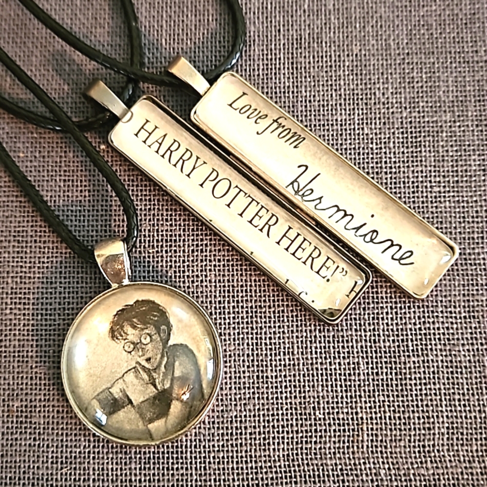 Set of 3 Harry Potter book page necklaces wear layered or single upcycled ooak